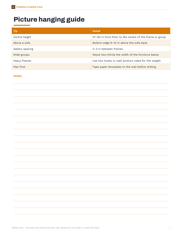 Preview of Printable Hanging Guide PDF